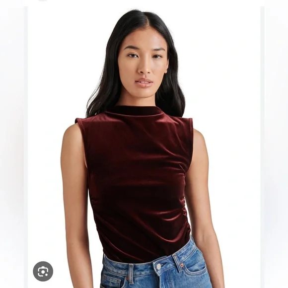 Steve Madden Esen Burgundy Wine Stretch Velvet Mock Neck Tank Bodysuit NWT - Picture 1 of 9
